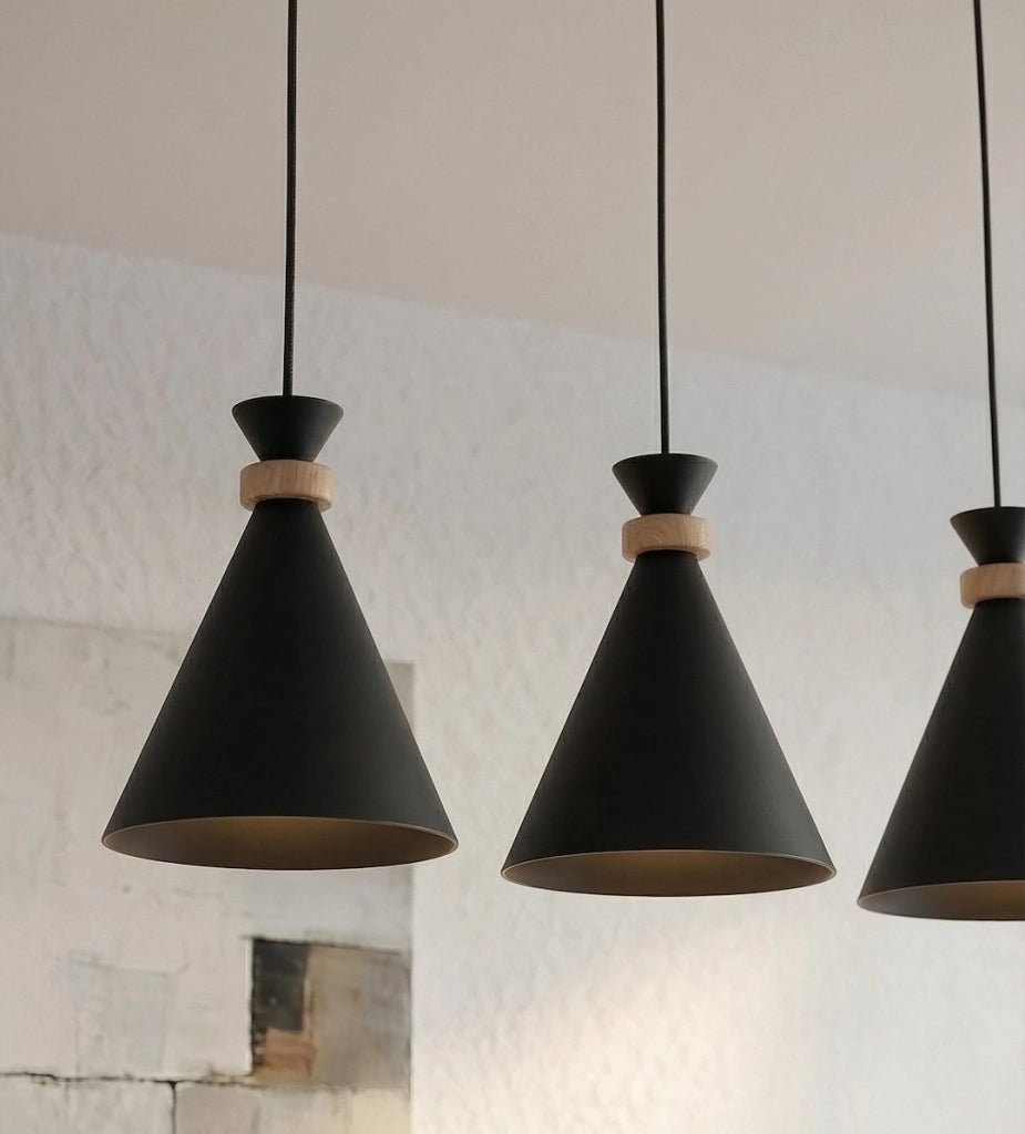 Lampada a sospensione ZERO nera 3xE27 legno Emibig