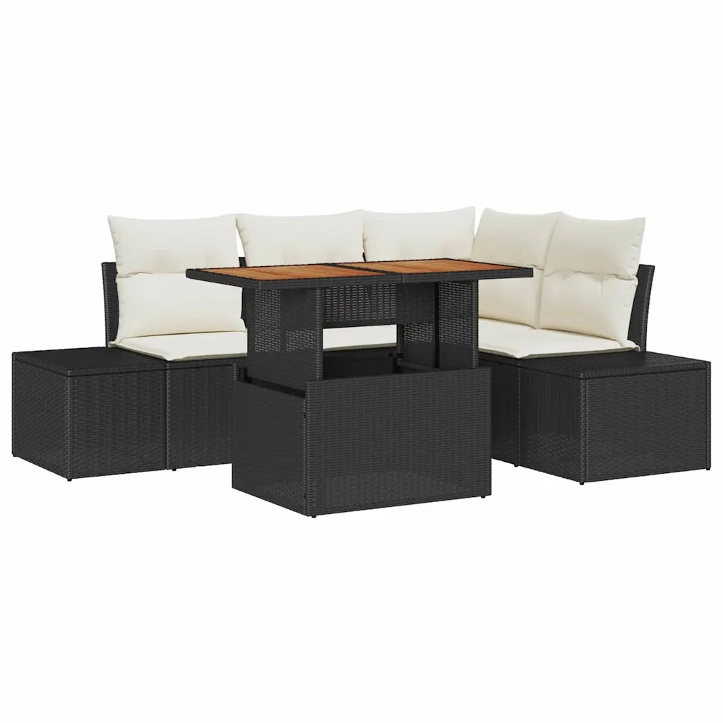 Set Divano da Giardino con archiviazione 5 pcs Nero Poly Rattan