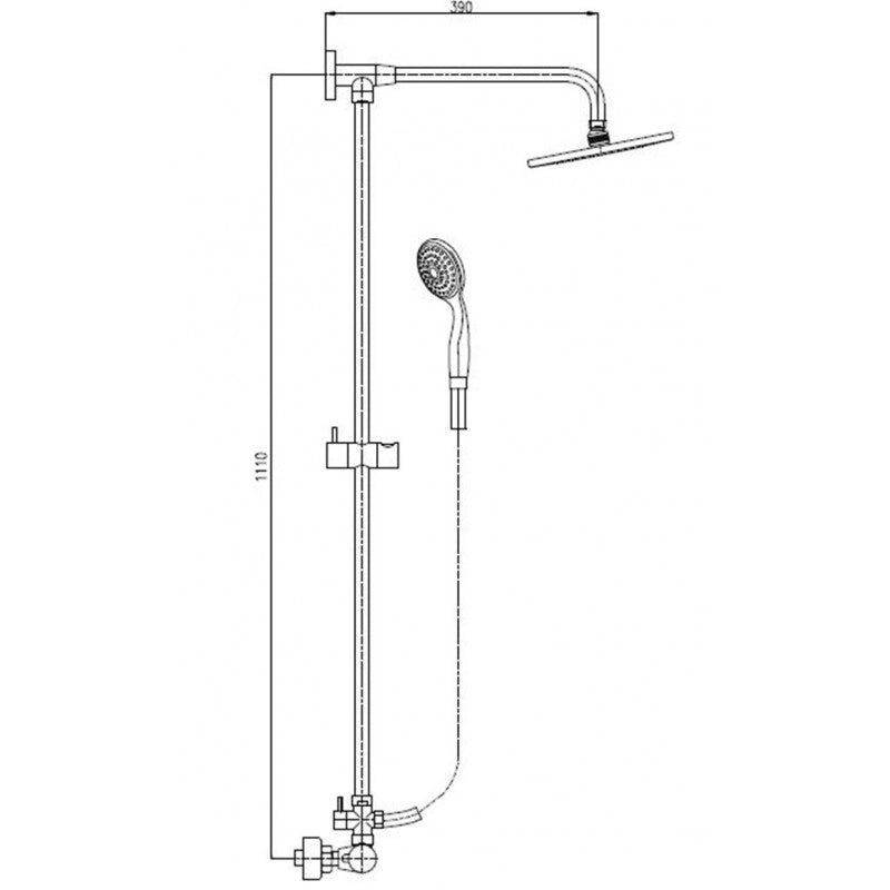 Colonna doccia termostatica a parete in ottone cromato con doccetta H. 111 cm