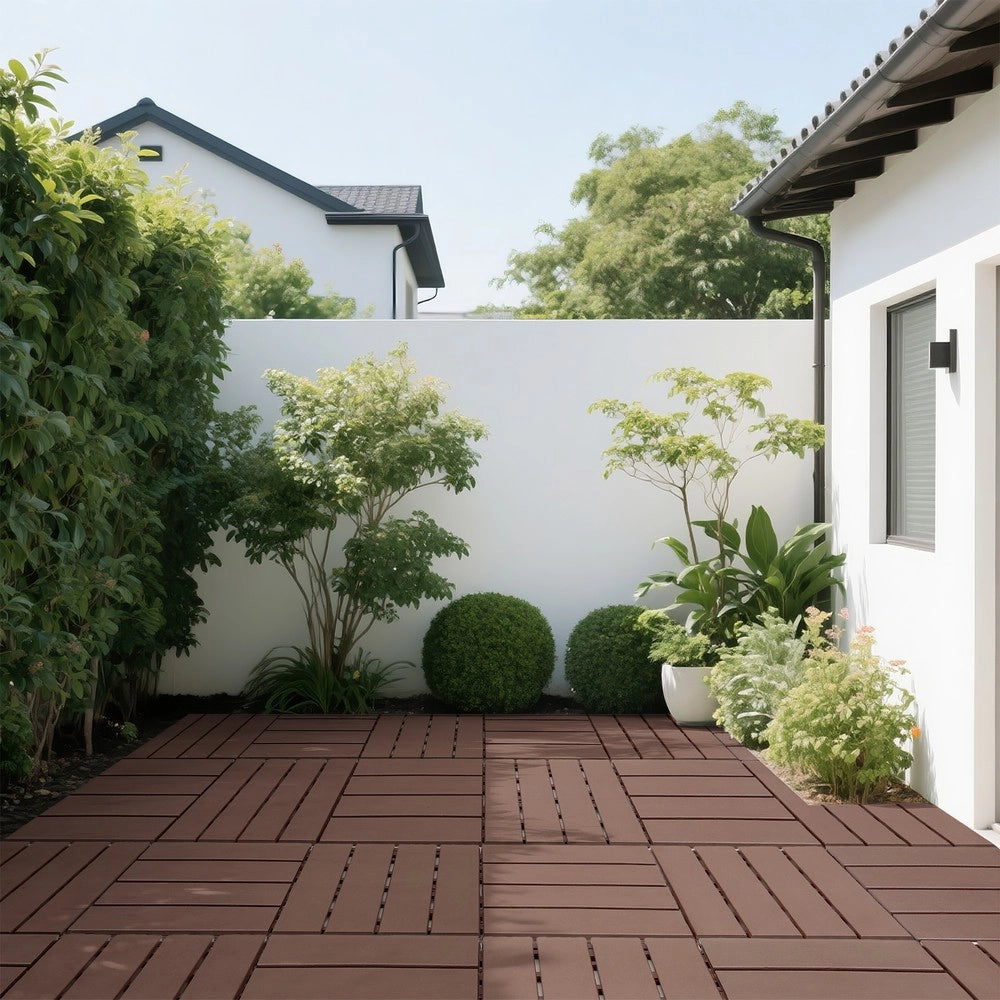 Piastrelle da Pavimento Interlocking per Esterni ¨C MINIMAL ¨C Marrone, 12x12, 44 pezzi