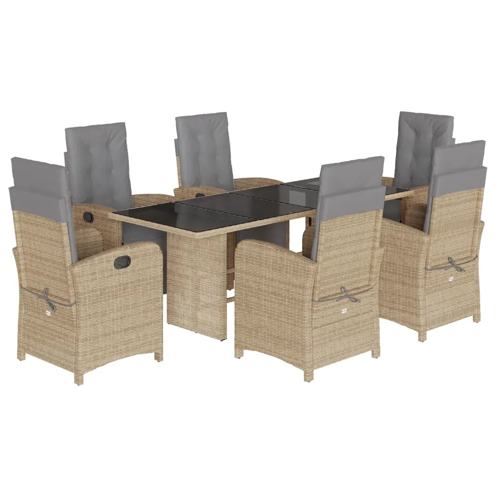 Set da Pranzo da Giardino 7 pz con Cuscini Beige in Polyrattan