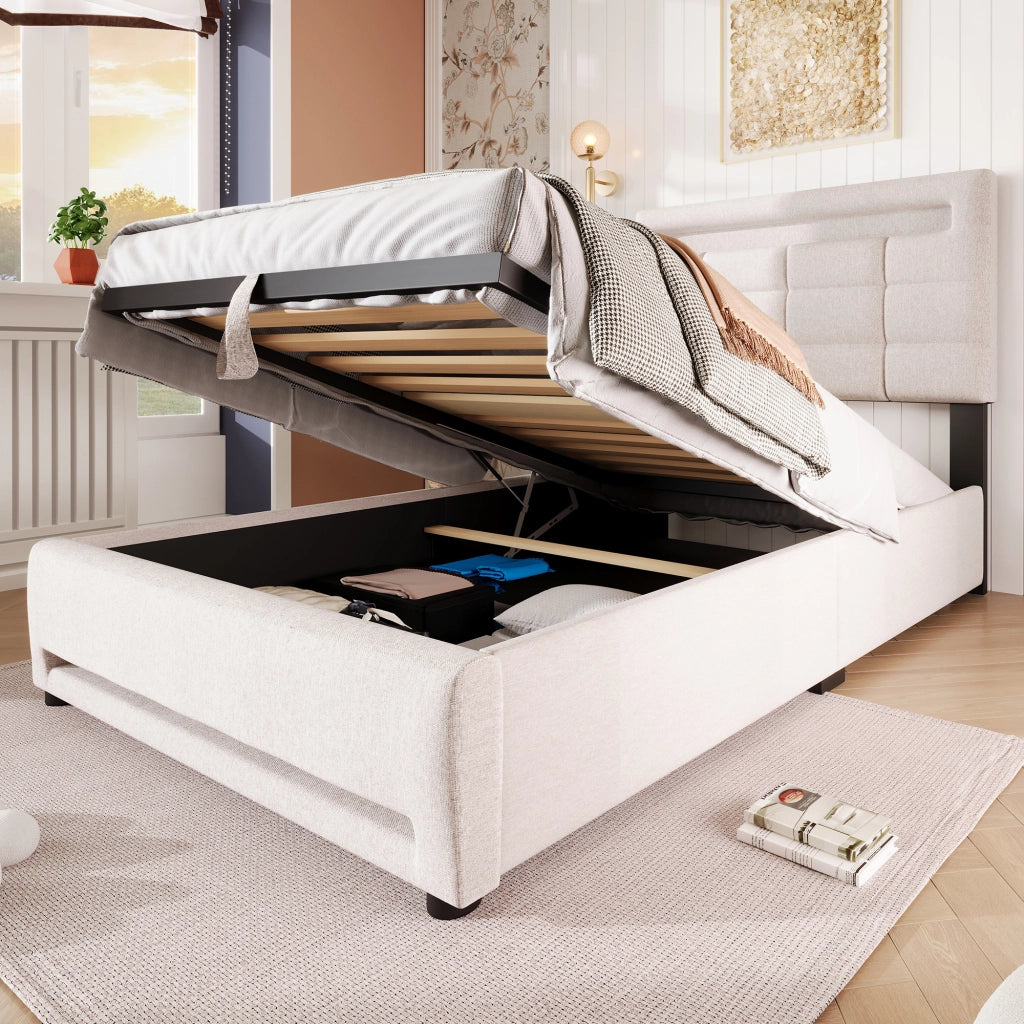 letto imbottito lino beige 90 x 200 cm