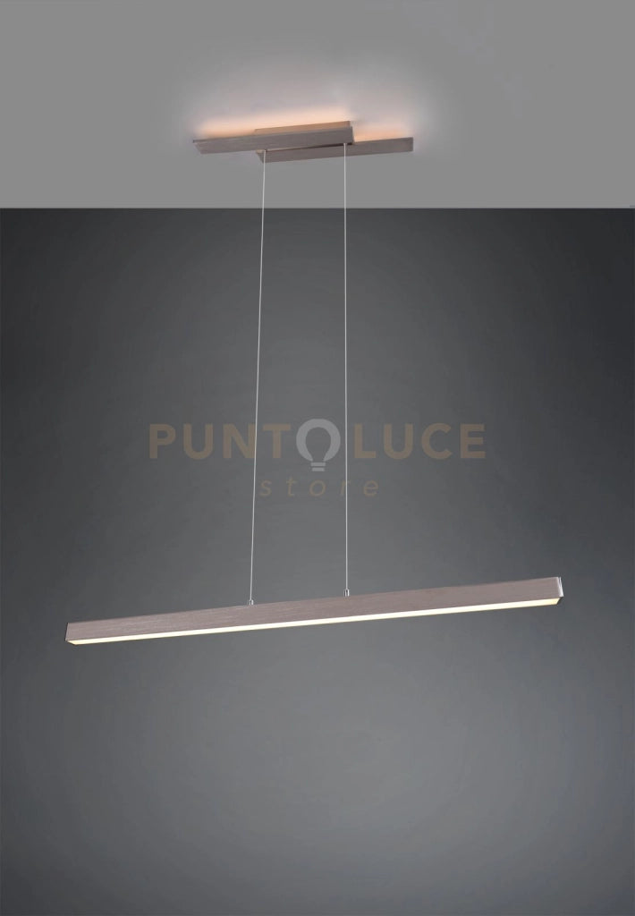 BELFAST SOSPENSIONE ANCHE RETRO-ILLUMINATA CON DIFFUSORE A BI-EMISSIONE ACCIAIO SATINATA L. 115,5CM 44W 4400LM 3000K DIMMERABILE