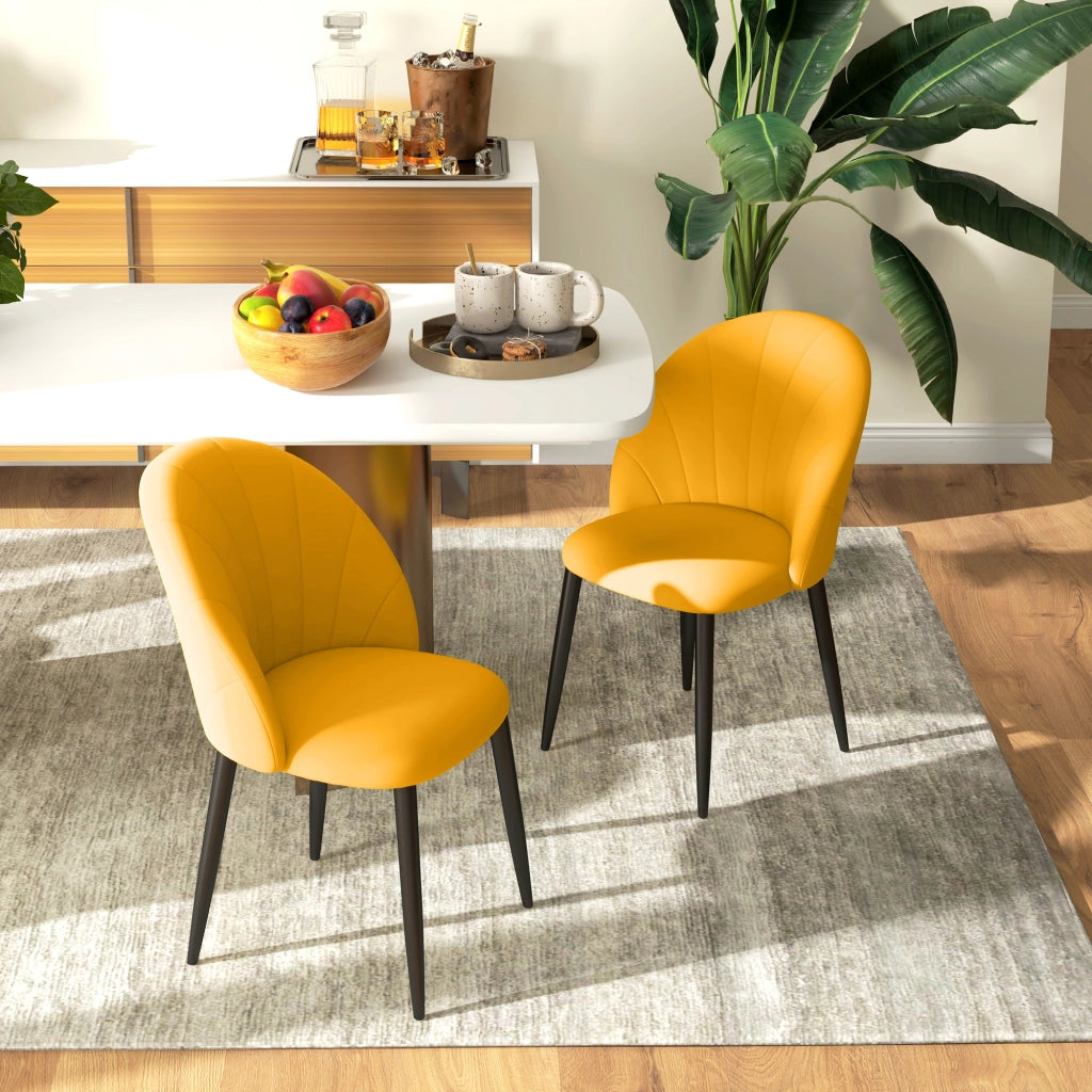 Sedia da Pranzo con Schienale a Conchiglia e Gambe in Metallo ¨C Minimal ¨C Velluto Giallo