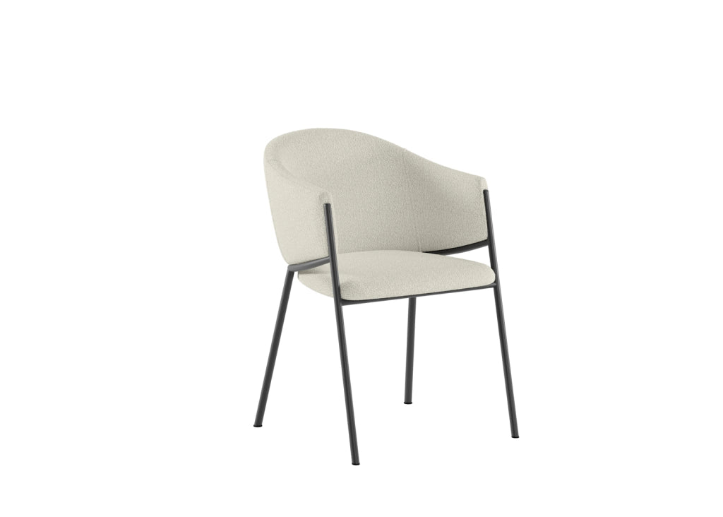 Sedia Medea in tessuto bouclé color avorio con struttura in metallo antracite, sedia moderna dal design elegante e raffinato - Medea
