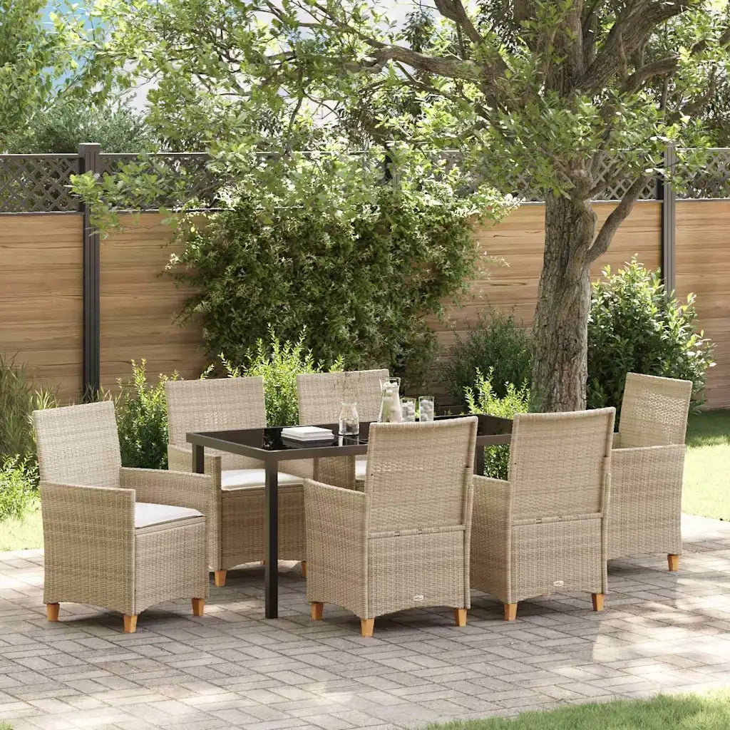Set da Pranzo per Giardino 7 pcs Beige polyrattan