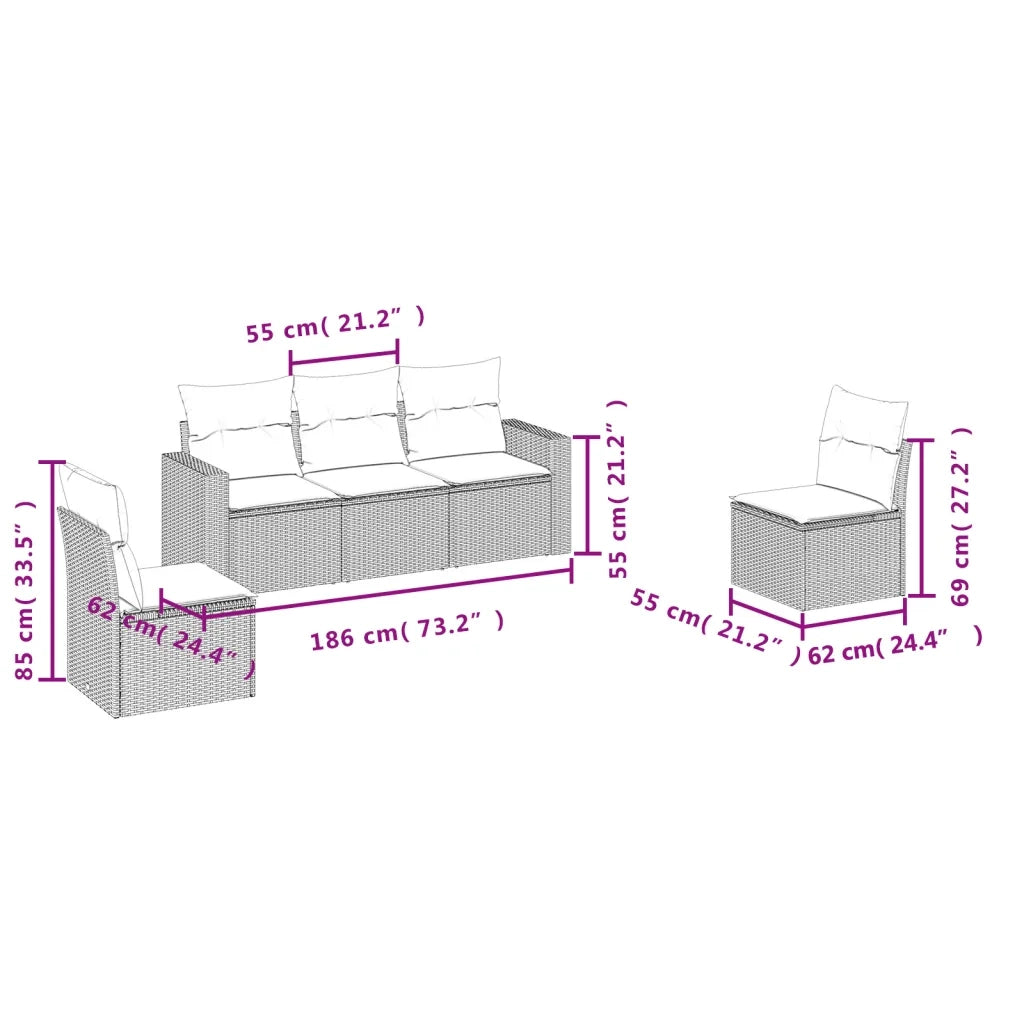 Set Divano da Giardino 5 pz con Cuscini Grigio in Polyrattan 3251127