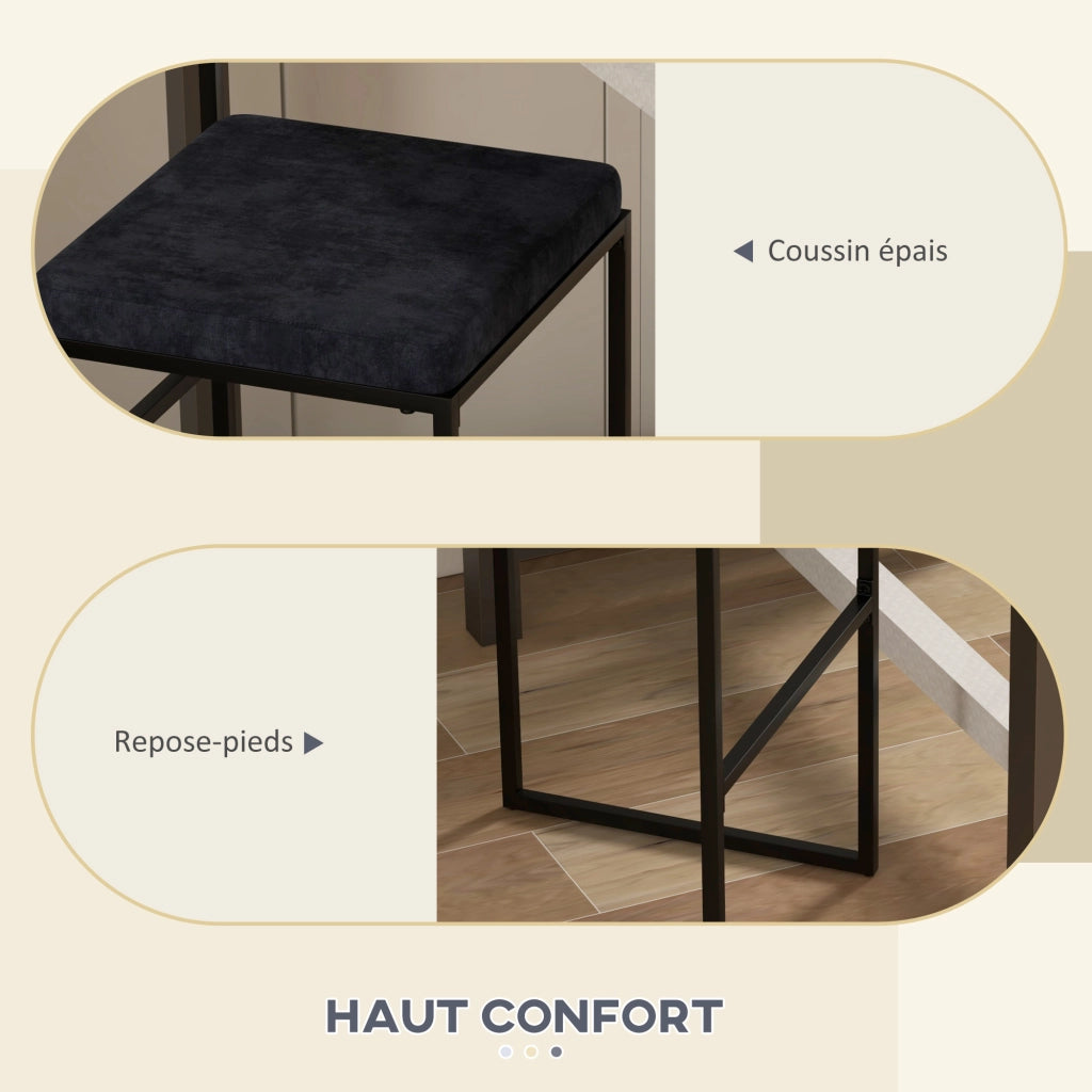 Set di 2 sgabelli alti da bar ¨C Minimal ¨C velluto nero, 74 cm