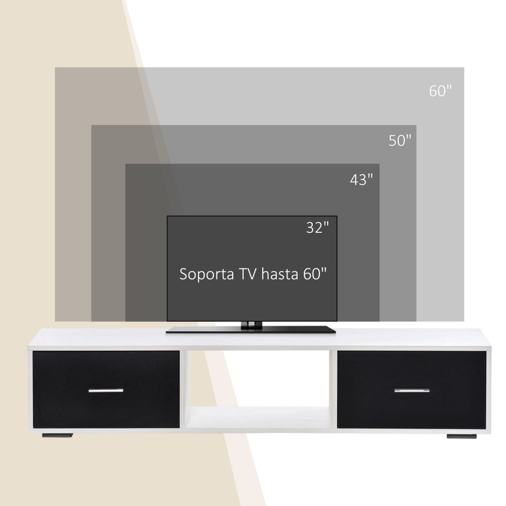 Mobile TV Moderno con 2 Cassetti ¨C zephmum ¨C Bianco e Nero 140x30x32 cm