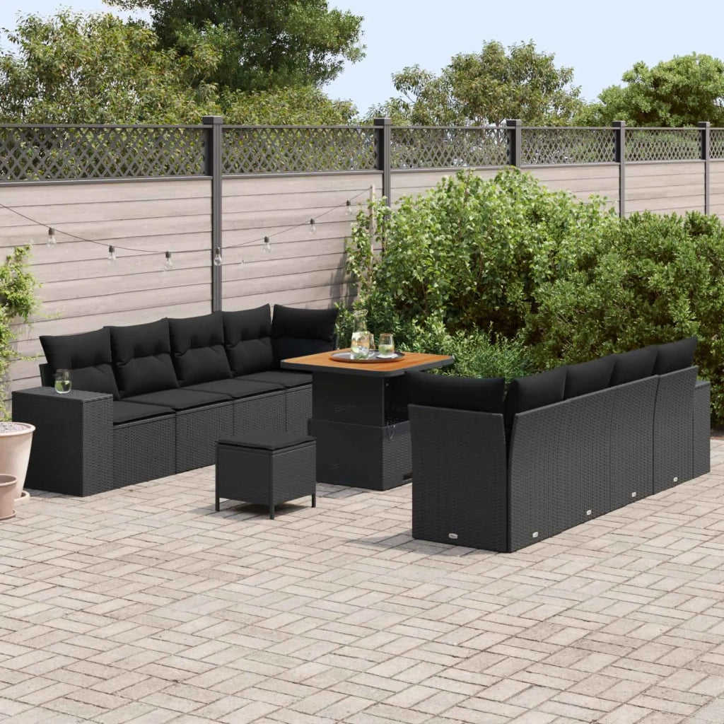Set Divano da Giardino con cuscino 11 pcs Nero polyrattan 3361974