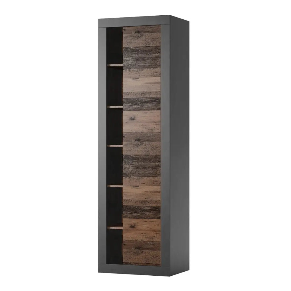 Libreria ONYXIA, colore quercia scura e nero opaco, 59,2 x 195,6 x 41,8 cm.