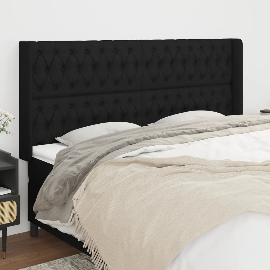 Testiera ad Orecchio Nera 183x16x118/128 cm in Tessuto 3119932