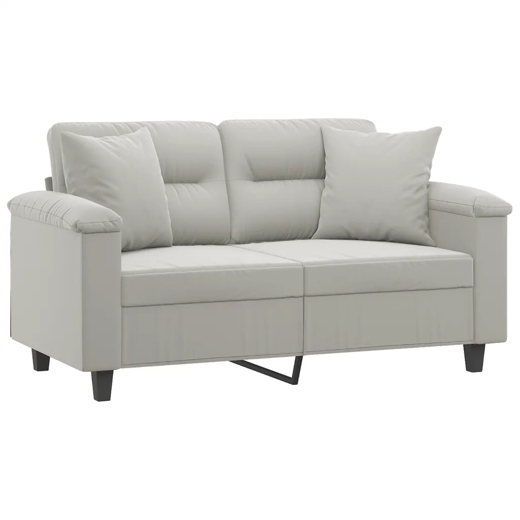 Divano | Divano da soggiorno | Sofa 2 Posti Cuscini Grigio Chiaro 120 cm Tessuto Microfibra