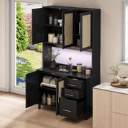 Buffet da cucina 183 cm con LED multicolore; prese USB e 2 prese; nero in MDF