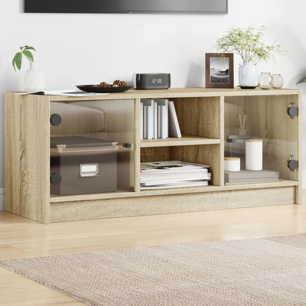 Mobile Porta TV con Ante-Mobile per TV-Credenza TV in Vetro Rovere Sonoma 102x37x42 cm 488962