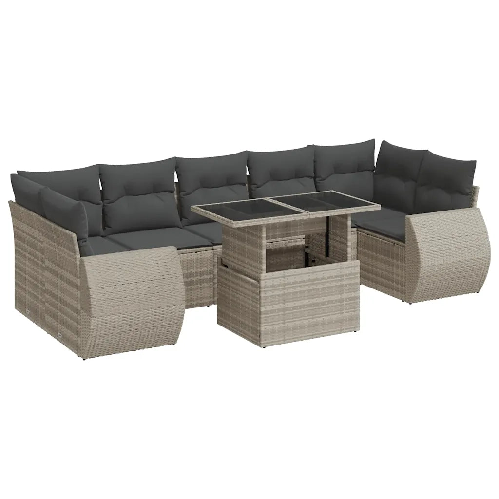 Set Divano da Giardino 8pz con Cuscini Grigio Chiaro Polyrattan 3326603