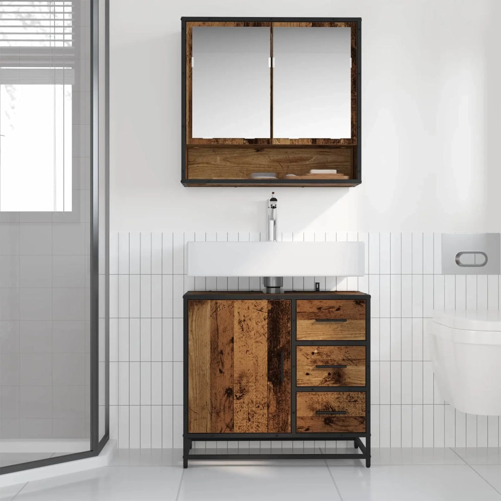 Set di mobili per il Bagno | Armadio da bagno con cassetto 2 pz Legno vecchio