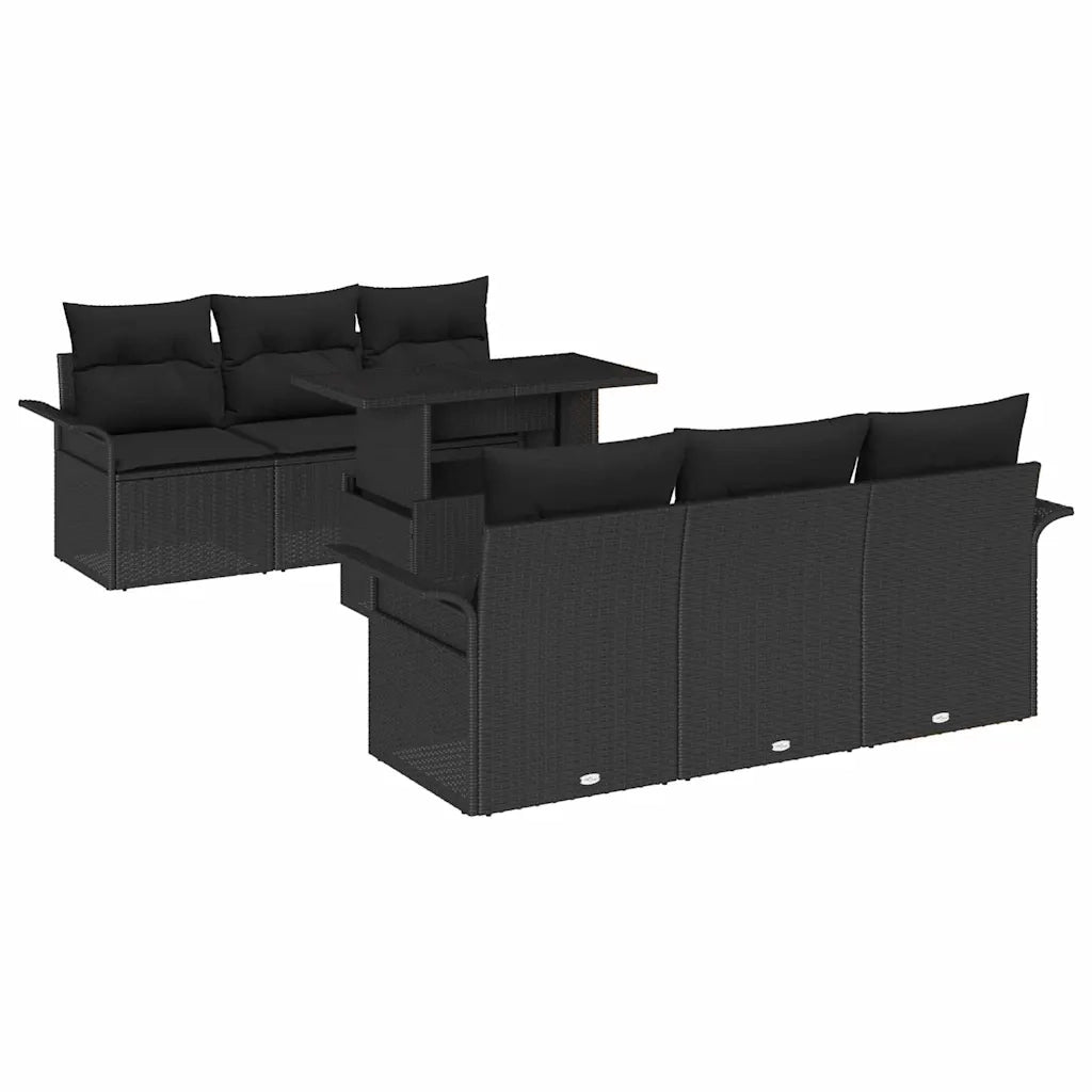 Set Divano da Giardino con cuscino 7 pcs Nero polyrattan