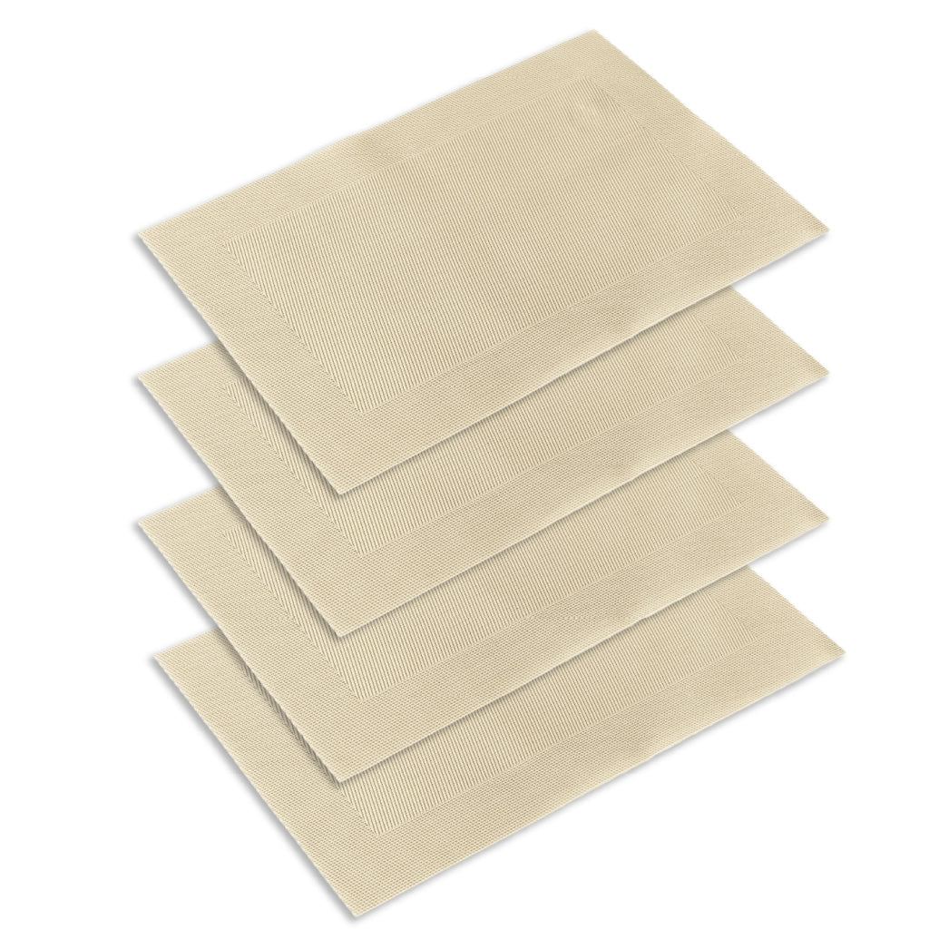 Set 4 Tovagliette Americane 45x30 cm in PVC Intrecciato, Lavabili e Riutilizzabili, Sottopiatto Rettangolare per Tavola Cucina e Sala da Pranzo  Panna