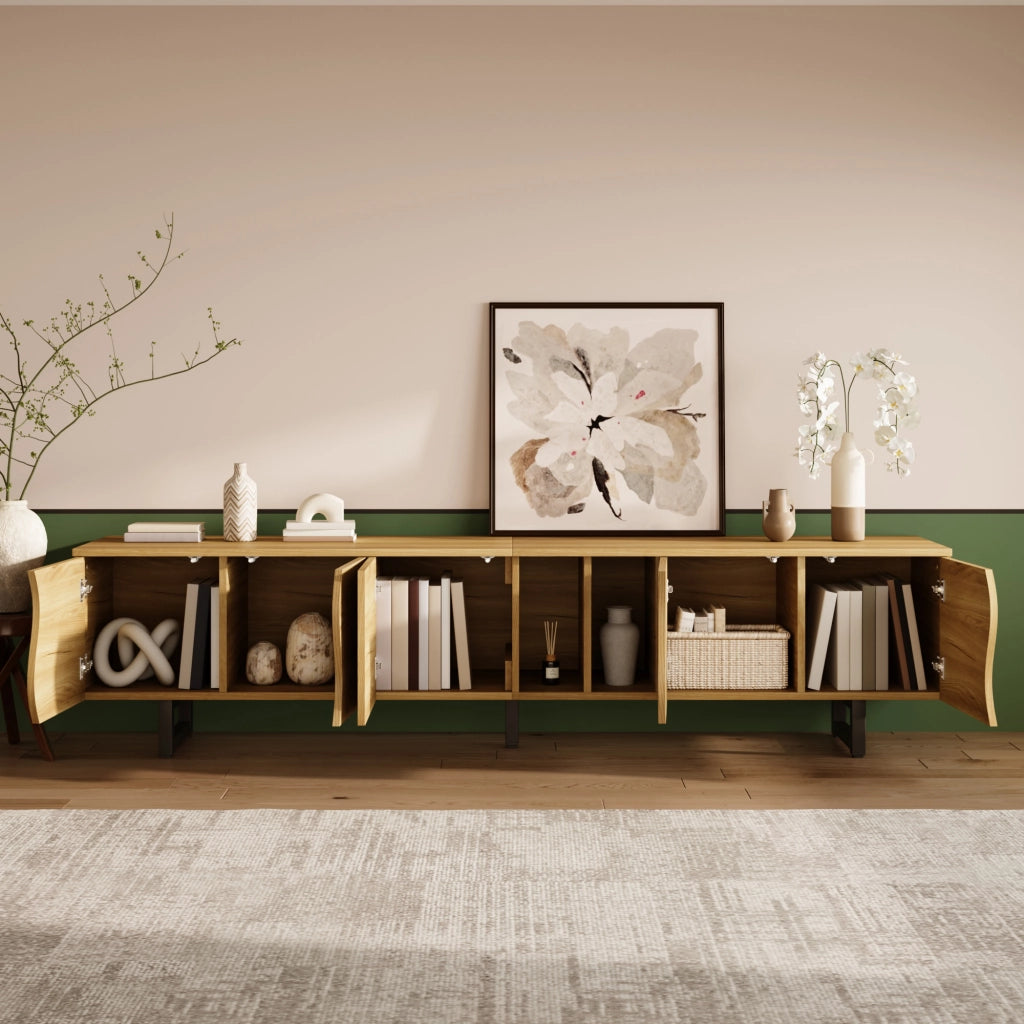 Cassettiera per TV naturale in MDF e truciolare lunghezza 191 cm