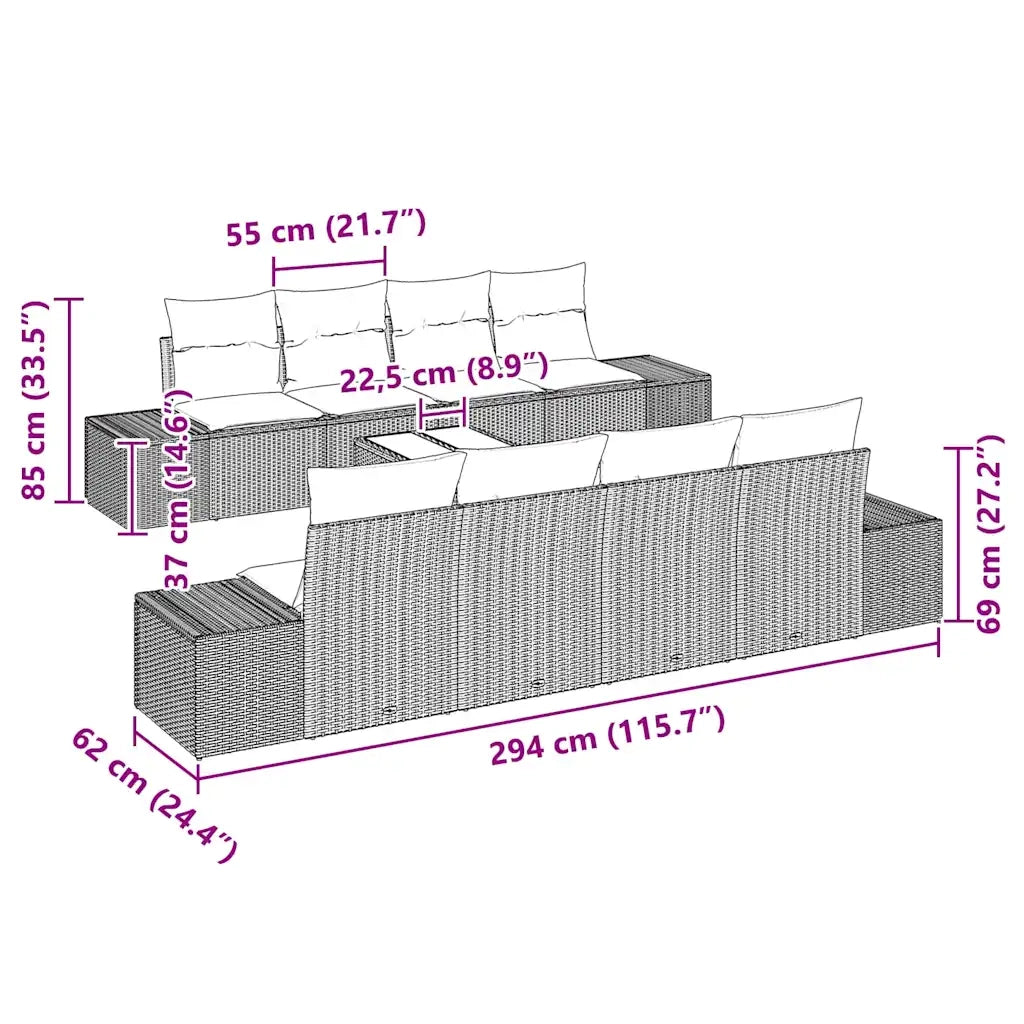 Set Divano da Giardino con cuscino 7 pcs Nero polyrattan 3346993
