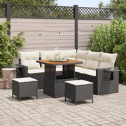 Set Divano da Giardino 9 pcs Nero e Crema polyrattan