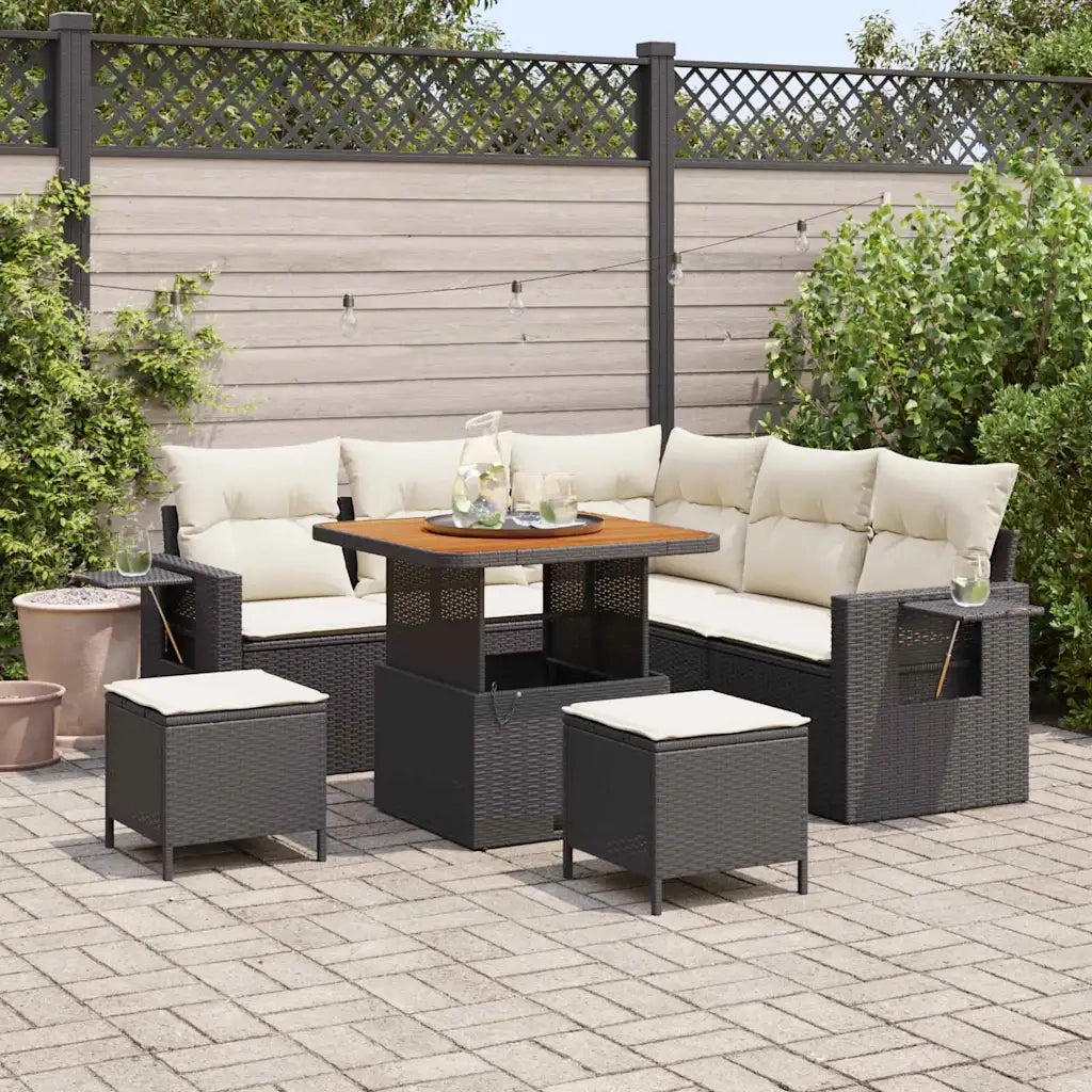 Set Divano da Giardino 9 pcs Nero e Crema polyrattan