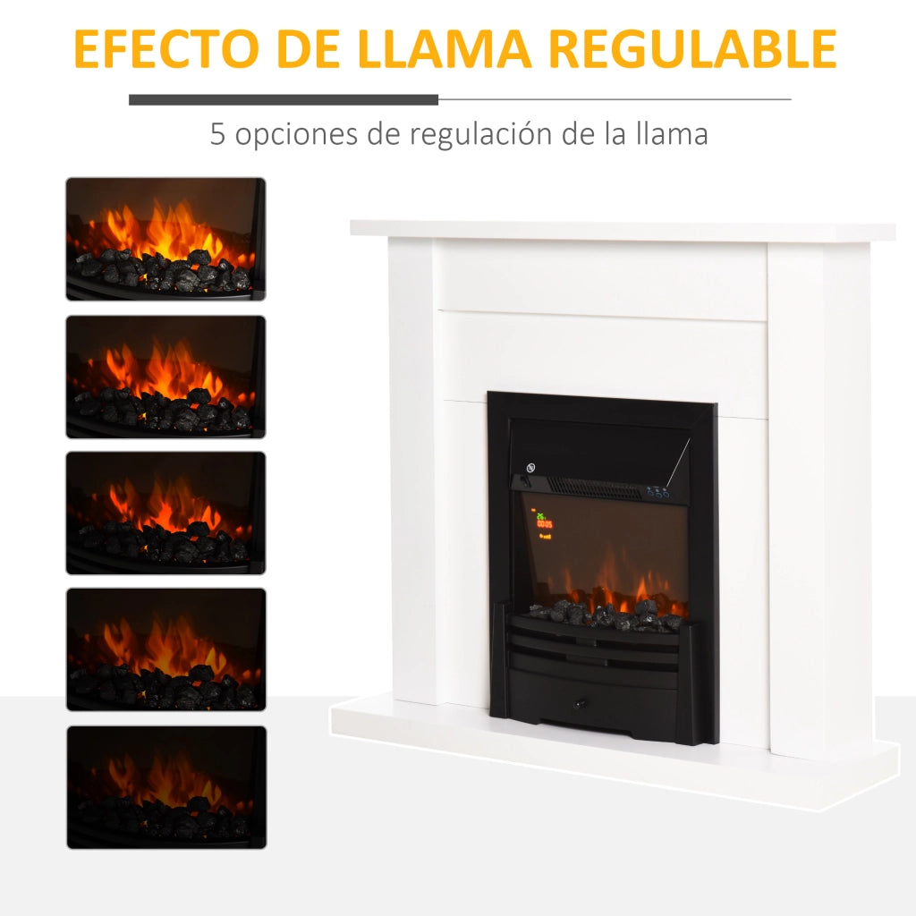 Camino Elettrico Decorativo ¨C Xylo ¨C 2 Livelli di Calore con Timer e Fiamma Regolabile 102x30x95cm Bianco