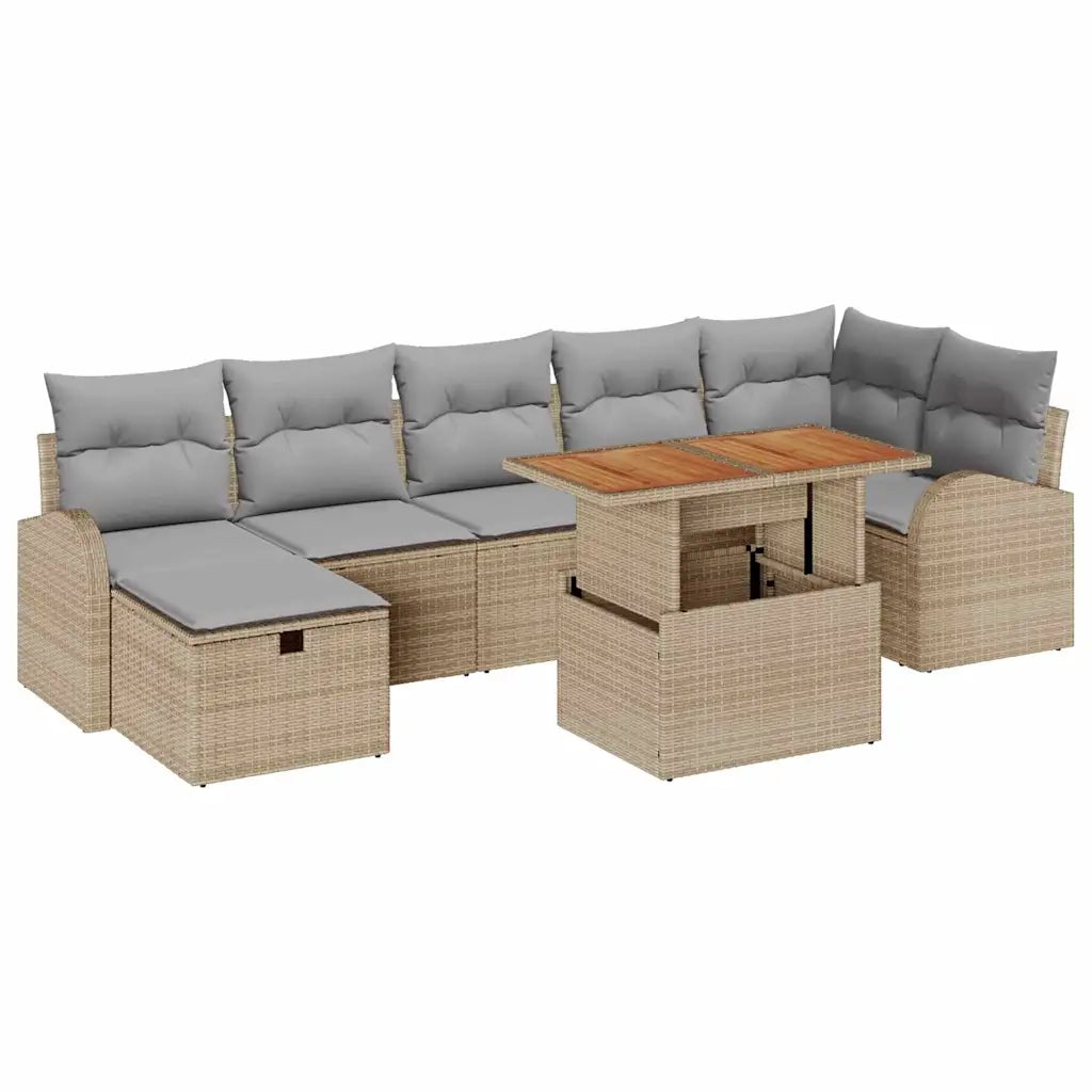 Set Divano da Giardino 8 pcs Beige polyrattan