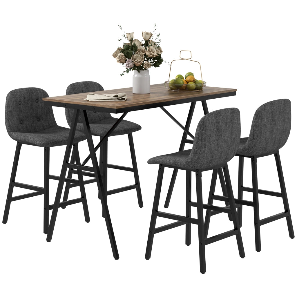 Set tavolo da pranzo e 4 sedie ¨C Minimal ¨C telaio metallo, tessuto grigio scuro, piano legno