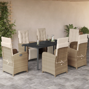 Set da Pranzo da Giardino 7 pz con Cuscini Beige in Polyrattan