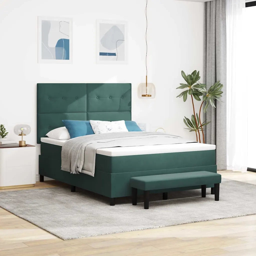 Letto a molle con materasso Verde scuro 140 x 190 cm Velluto