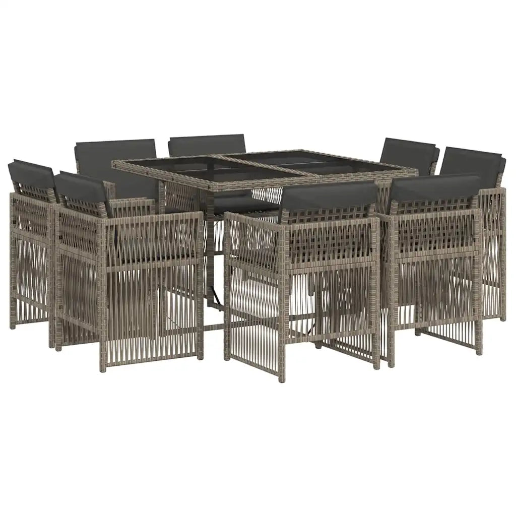 Set da Pranzo da Giardino 9 pz con Cuscini in Polyrattan Grigio 3211016