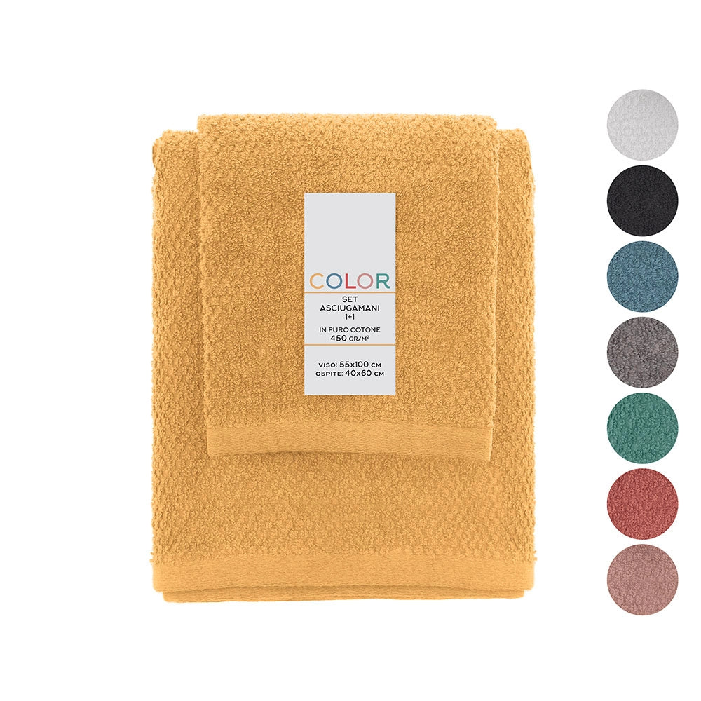 Set asciugamani bagno giallo per viso e ospite in cotone puro Spring