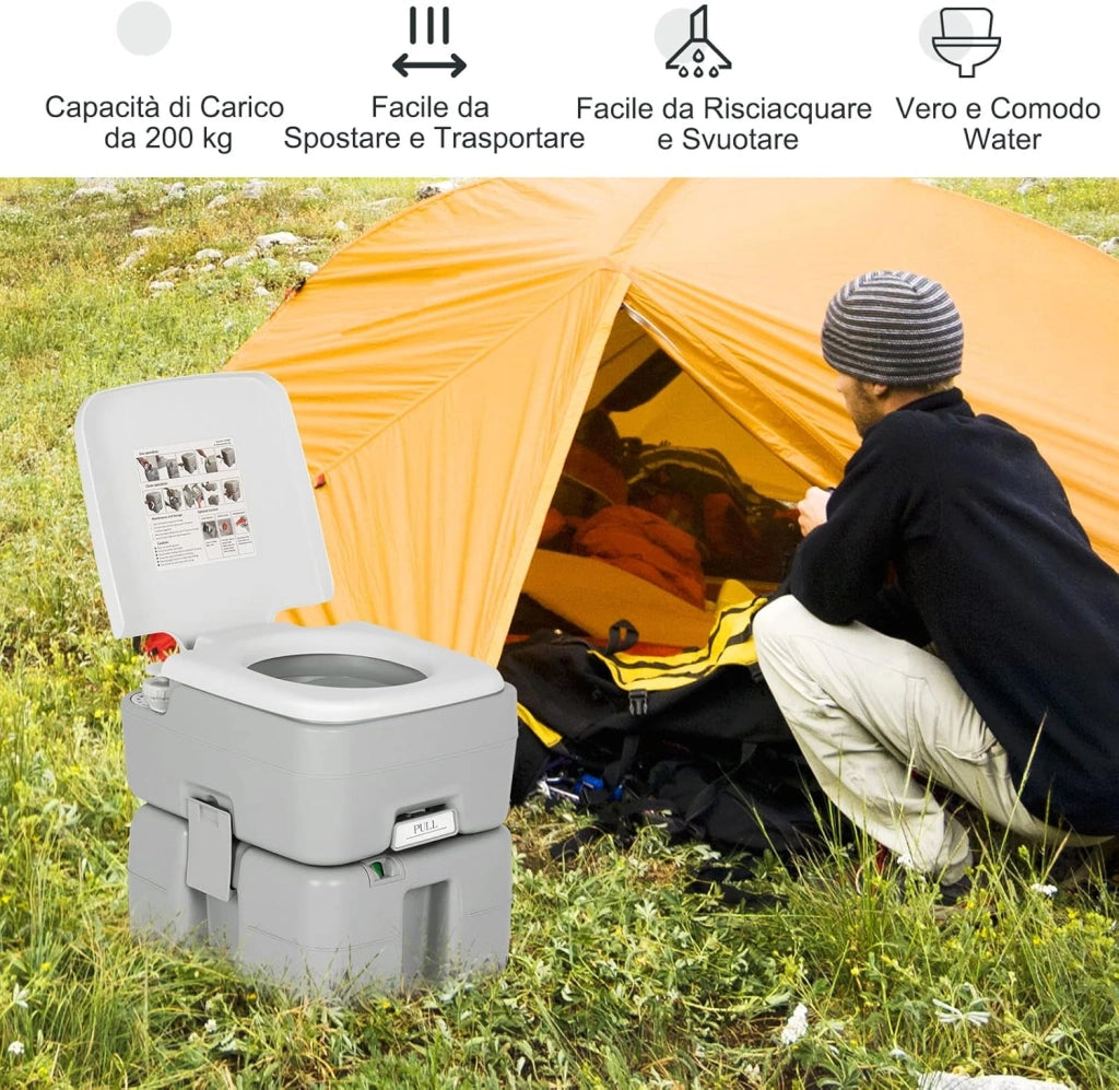 20L Toilette Portatile con Serbatoio Rimovibile e Indicatore del Livello dell'Acqua, WC Chimico Comodo per Campeggio, Water Portatile per Adulti e Anziani, Supporto Carico 200kg
