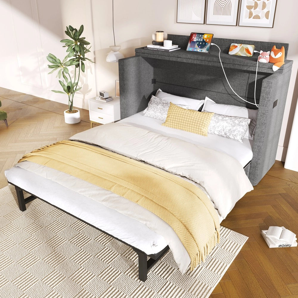 Letto a Scomparsa con Cassetto e Rete a Doghe ¨C MINIMAL ¨C Grigio, 140x200