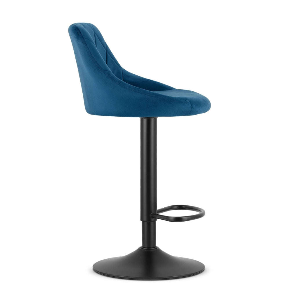 Sgabello da bar KAST in velluto blu navy con base nera