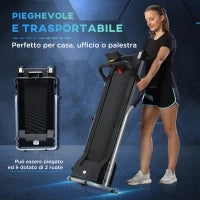 Tapis Roulant Elettrico Pieghevole, Tapis Roulant Elettrico Portatile 1.25HP con Schermo LCD, Velocità 1-10 km/h, Ruote, Allenamento per Casa, Ufficio, Palestra, Nero e Grigio