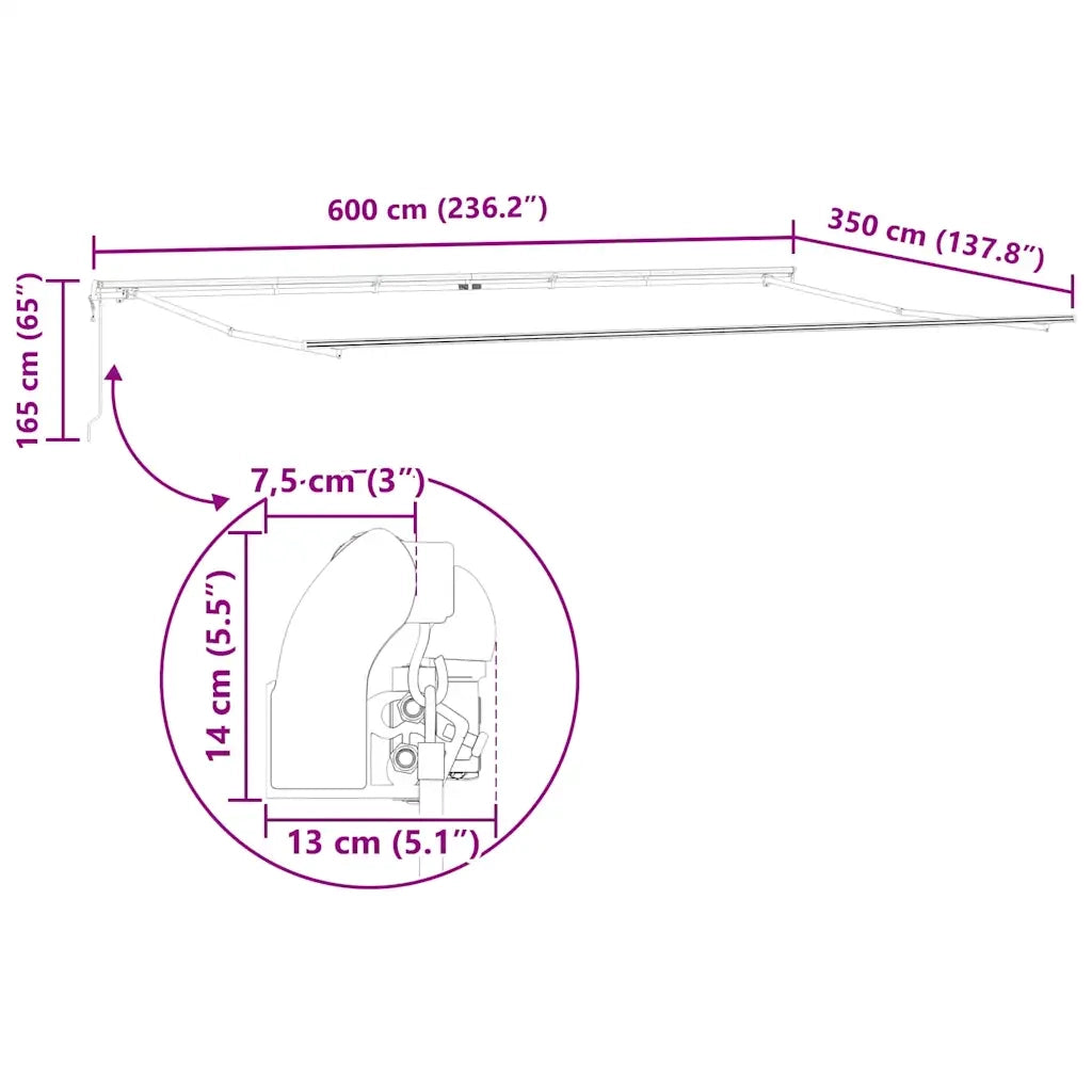 Tenda da Sole Antracite 6 × 3,5 m Metallo 313258