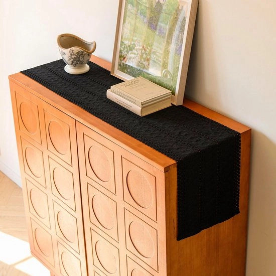 Telaio per Tavolo Macramé in Cotone e Lino, Nero, 30x180 cm