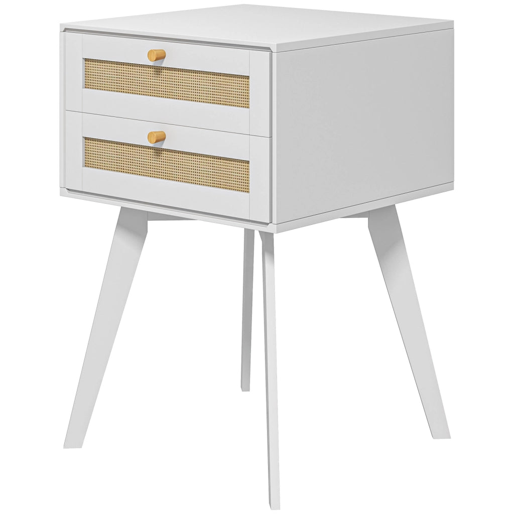 Comodino Bianco con 2 Cassetti Stile Cannage ¨C Minimal ¨C 40x40x60 cm