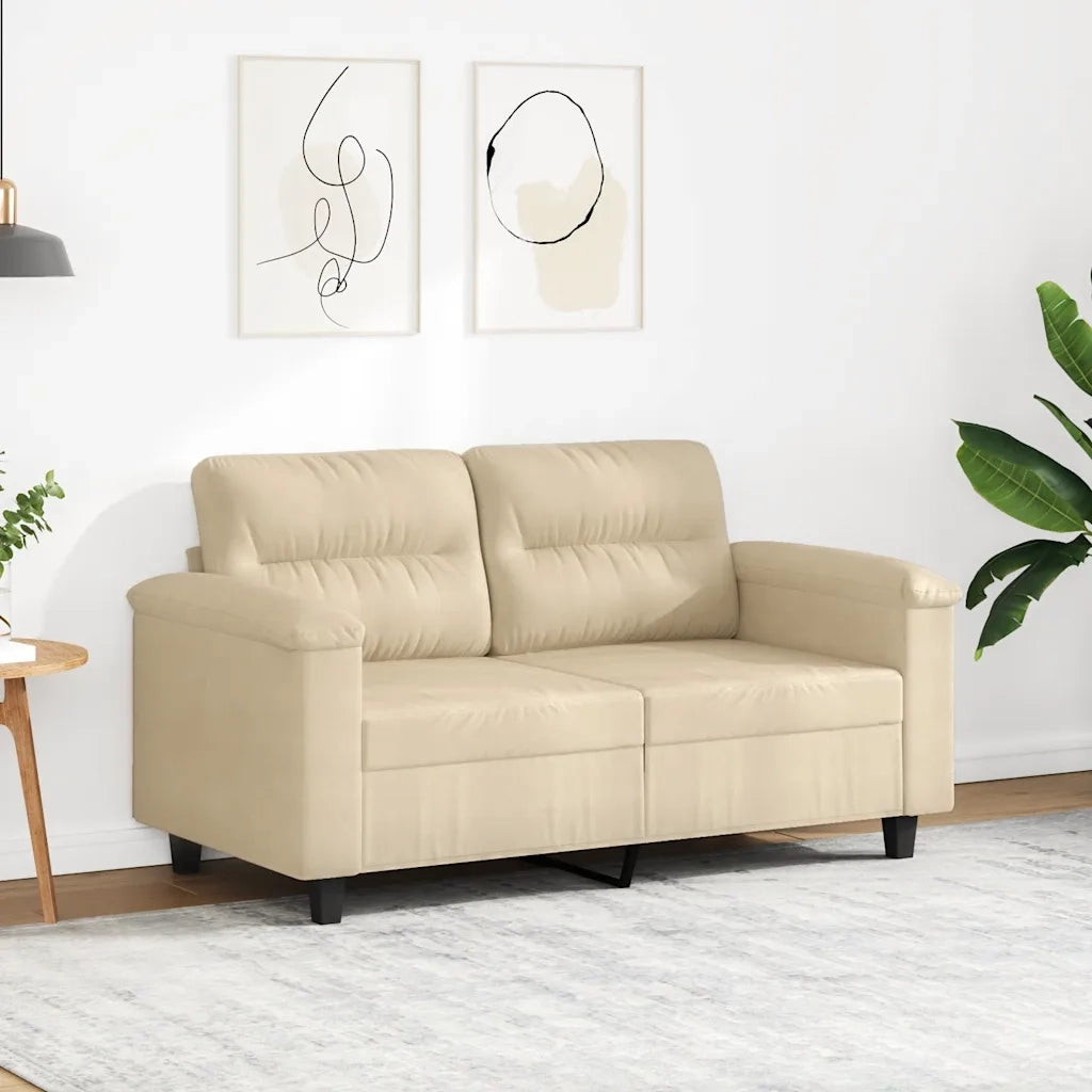 Divano a 2 Posti-Sofa 2 Posti Crema 120 cm in Tessuto Microfibra