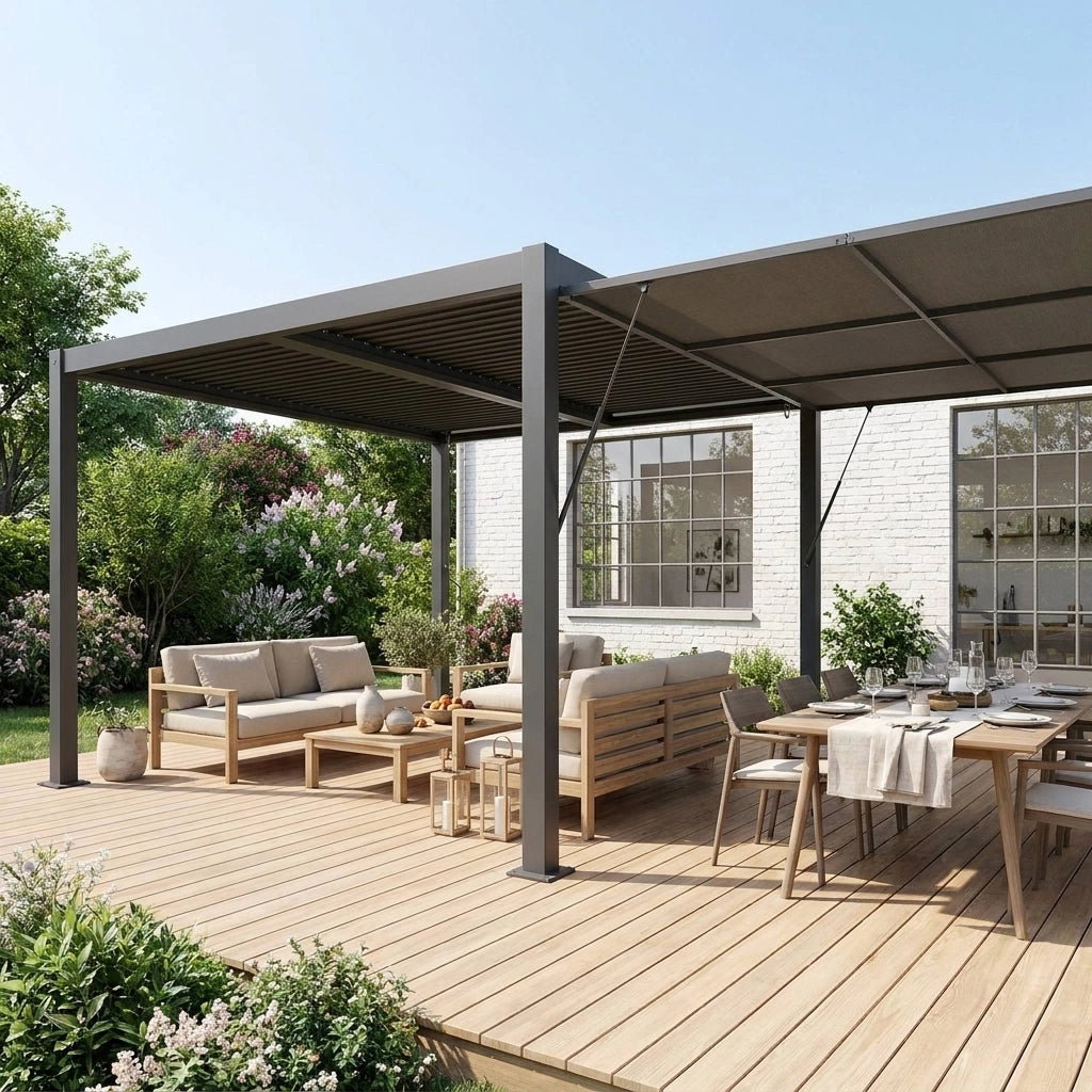 Tenda laterale retrattile in alluminio e textilene per pergola