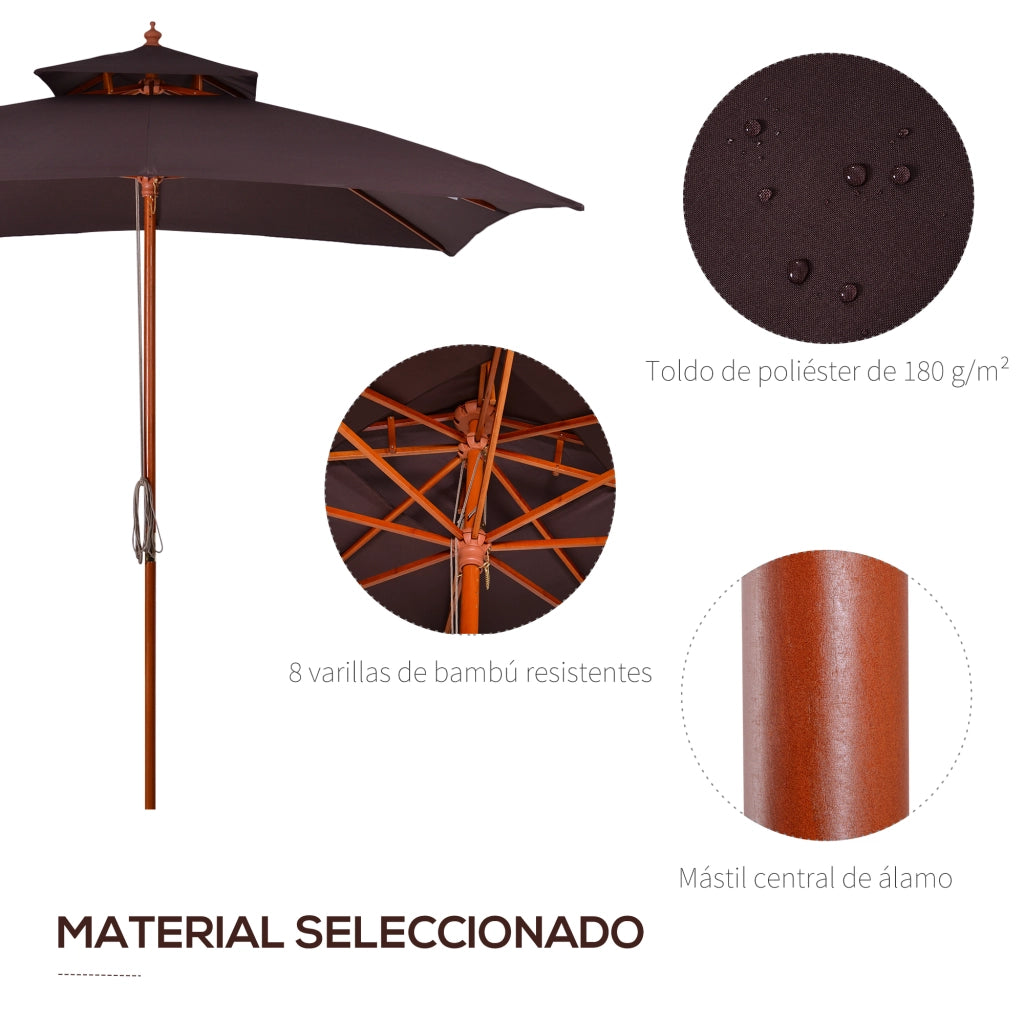 Ombrellone da Giardino e Terrazza ¨C Minimal ¨C 3x3 m, Marrone, 8 Stecche, Copertura a 2 Livelli