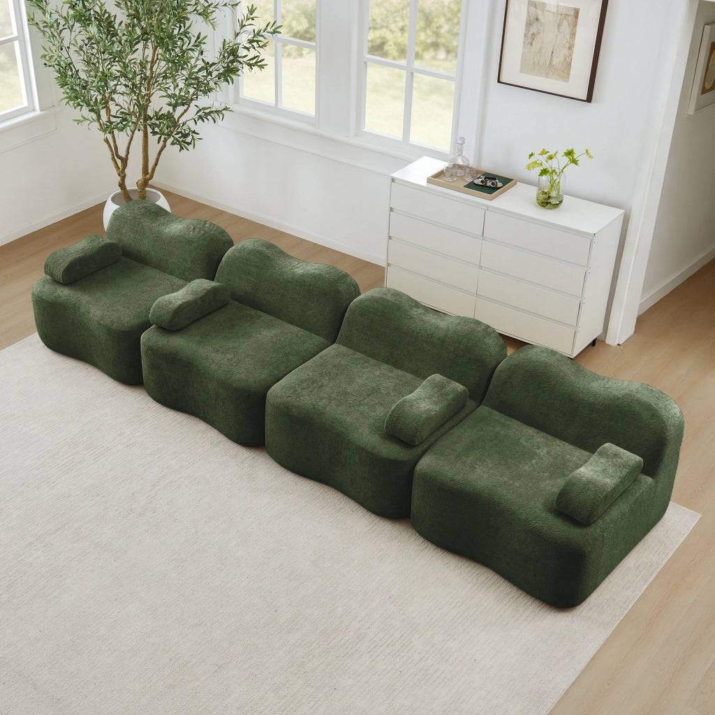 Divano Modulare 4 Posti con Braccioli ¨C MINIMAL ¨C Tessuto Verde, Seduta Profonda