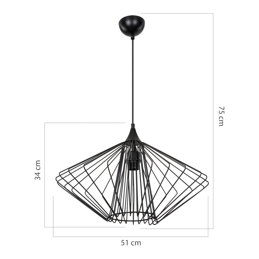 Lampada a Sospensione 'Birkenhead' con Paralume a Rete in Metallo - Nero [lux.pro]
