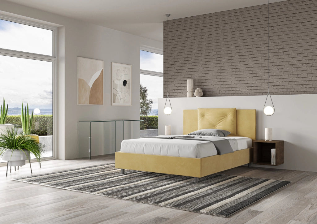 BS COM Letto matrimoniale francese senza rete imbottito 140x190 microfibra ocra