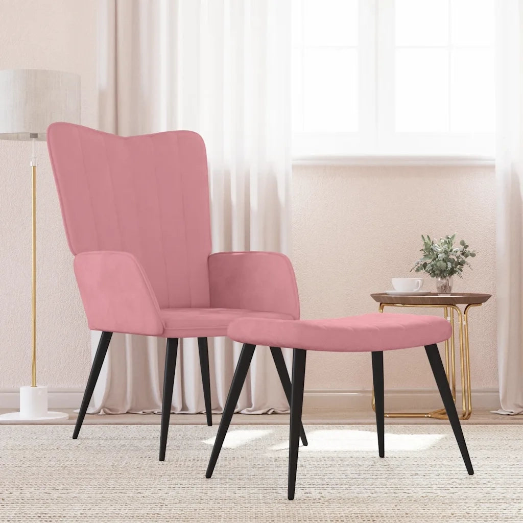 Poltrona Relax con Sgabello Rosa in Velluto 327692