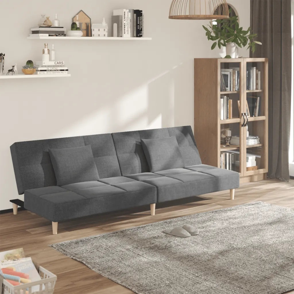Divano letto | Sof¨¤ letto | Letto singolo a 2 Posti con 2 Cuscini Grigio Chiaro in Tessuto