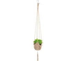 Pendente a Maglia Macramè con Corda di Cotone per Piante - Beige (100 cm)
